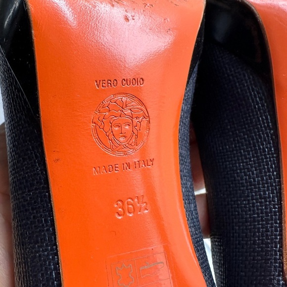 🌺VERSACE👠 Black Leather Open Toe Heels size 36 1/2 - Picture 10 of 12